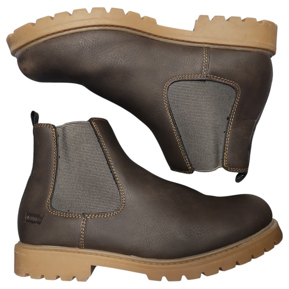 Levi's Chelsea Boots Kids 7 Brown Upper Synthetic Steel Toe Pull On 539933-02B1 - Picture 1 of 9